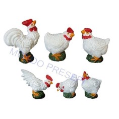 Coloca 6 gallinas de resina de 3 cm Mundo Belenes 2