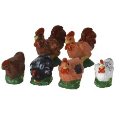 Set of 6 hens in resin 2-2.5 cm - Nativity animals