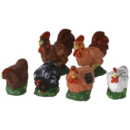 Juego de 6 gallinas de resina de 2-2,5 cm - Animales para pesebre Mondo Presepi