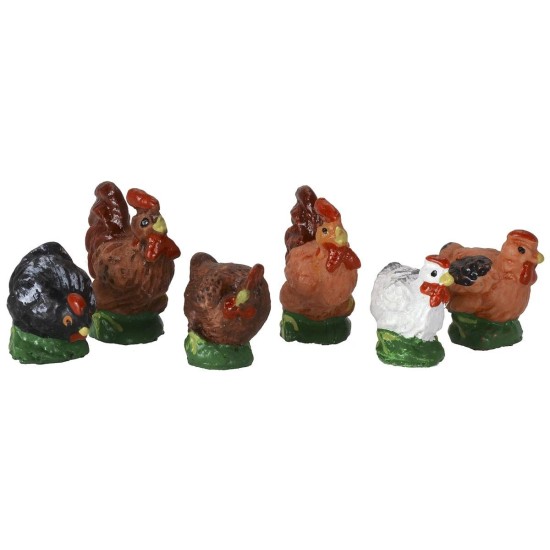 Juego de 6 gallinas de resina de 2-2,5 cm - Animales para pesebre Mondo Presepi