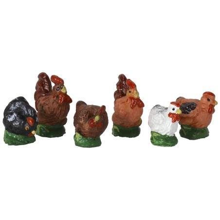 Set 6 galline in resina cm 2-2,5 -Animali presepe Mondo Presepi