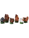 Juego de 6 gallinas de resina de 2-2,5 cm - Animales para pesebre Mondo Presepi