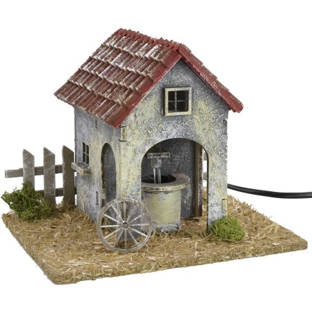 Casa de campo con fuente funcional y lavadero de 19x15x15,5 cm
