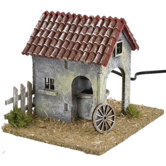 Casa de campo con fuente funcional y lavadero de 19x15x15,5 cm