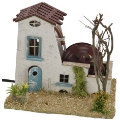 Farmhouse with working water mill cm 19x15x15.5 h for statues