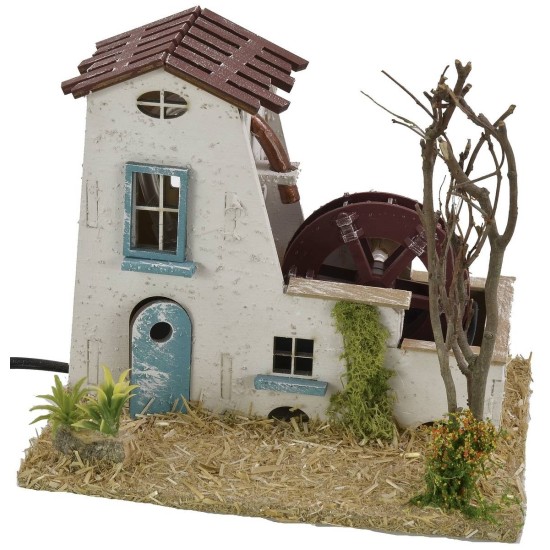 Casale con mulino ad acqua funzionante cm 19x15x15,5 h per