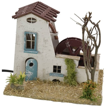 Casale con mulino ad acqua funzionante cm 19x15x15,5 h per