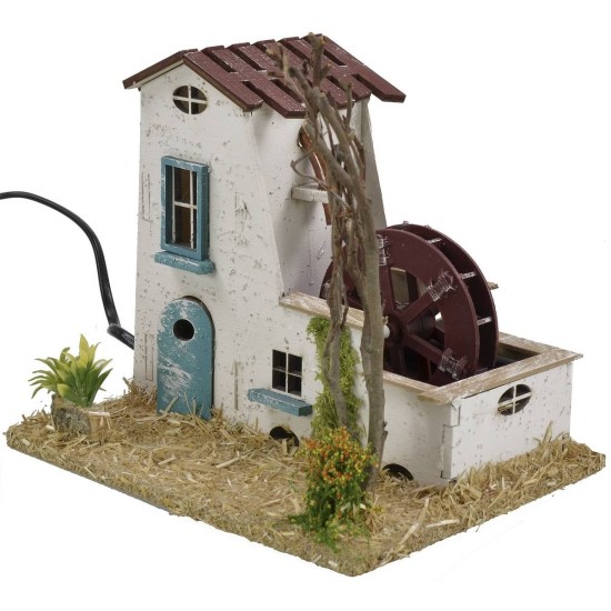 Casale con mulino ad acqua funzionante cm 19x15x15,5 h per