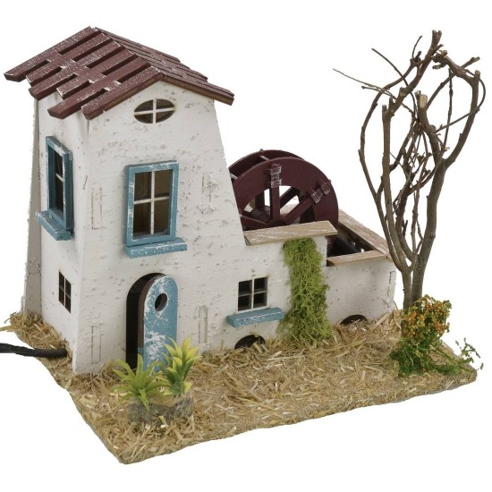 Casale con mulino ad acqua funzionante cm 19x15x15,5 h per