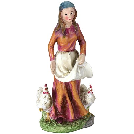 Peasant with hens 27 cm in resin