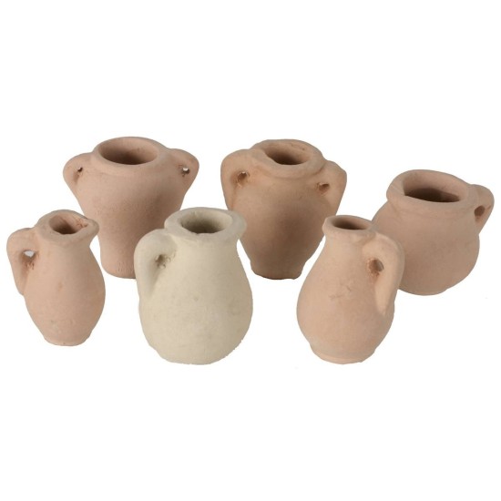 Conjunto de 6 ánforas de terracota de 1,9-2,6 cm de altura. Mundo