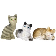 Set of three assorted cats in resin for statues 12 cm