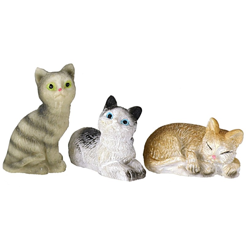 Set tre gatti assortiti in resina per statue 12 cm Mondo Presepi