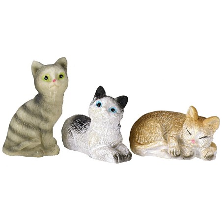 Set of three assorted cats in resin for statues 12 cm