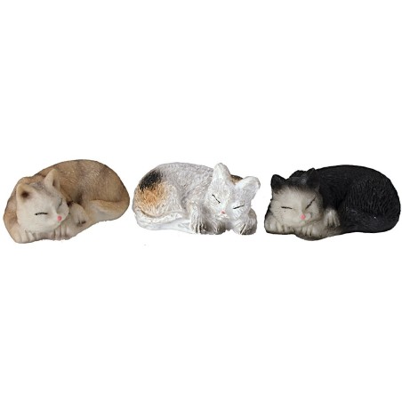 Conjunto de tres gatos acostados en resina para estatuas de 12 cm
