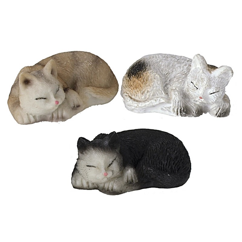 Set tre gatti sdraiati in resina per statue 12 cm Mondo Presepi