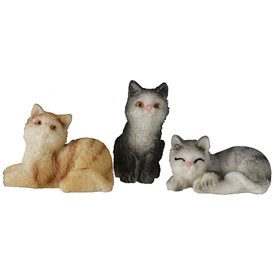 Conjunto de tres gatos surtidos en resina para estatuas de 10 cm