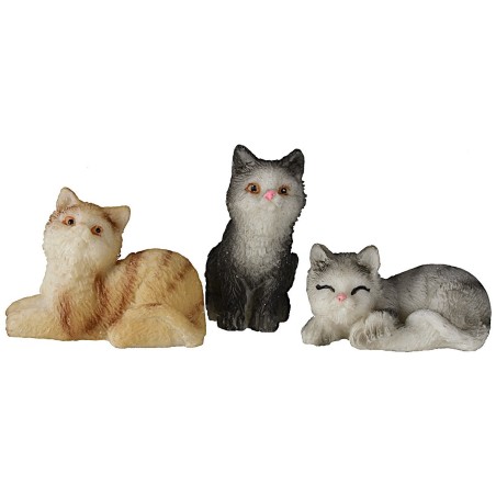 Conjunto de tres gatos surtidos en resina para estatuas de 10 cm