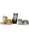 Set of three assorted cats in resin for statues 10 cm