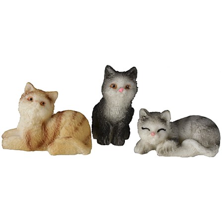 Set of three assorted cats in resin for statues 10 cm