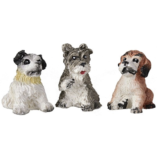 Conjunto de tres perros sentados de resina para estatuas de 12 cm.