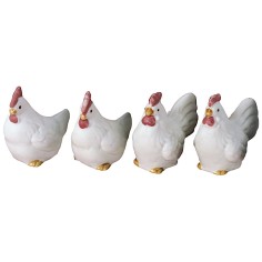 Set of 4 white resin hens cm 4x4,6