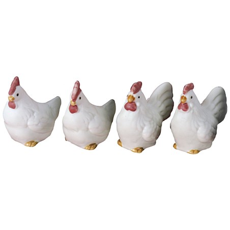 Conjunto de 4 gallinas blancas de resina de 4x4,6 cm