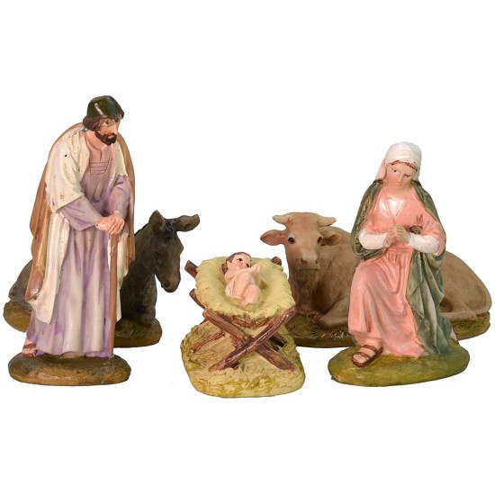 Natività 5 soggetti in resina dipinta 10 cm serie economica