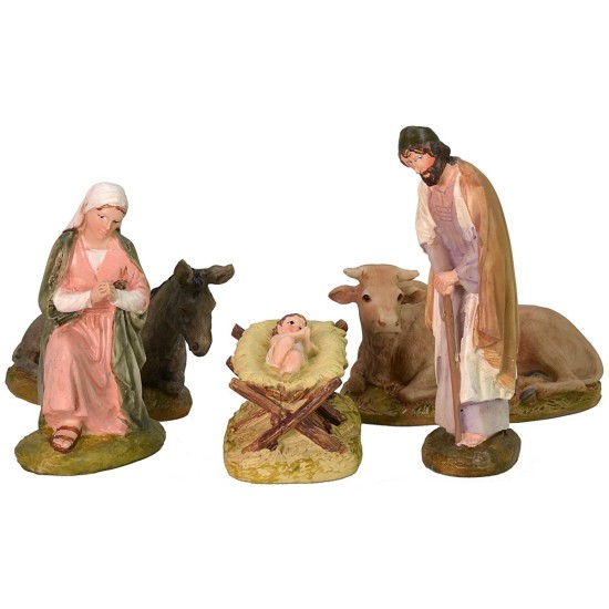 Natividad 5 figuras en resina pintada 10 cm serie económica