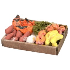 Caja de madera con frutas y verduras de 5x4x1,3 cm h