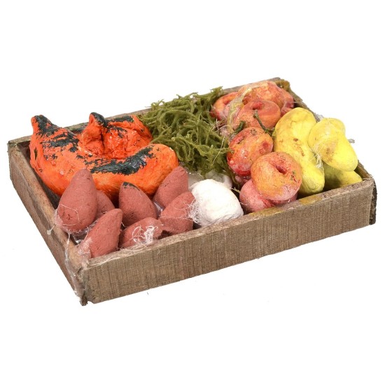 Caja de madera con frutas y verduras de 5x4x1,3 cm h
