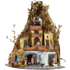 Presepe completo di statue Landi con luci e cascata funzionante