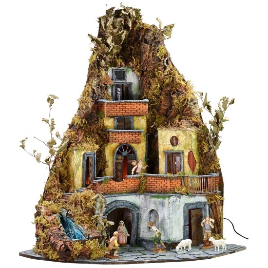 Presepe completo di statue Landi con luci e cascata funzionante