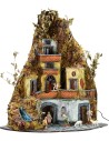 Complete nativity scene with Landi statues, working lights, and waterfall