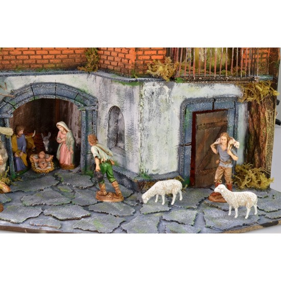 Presepe completo di statue Landi con luci e cascata funzionante