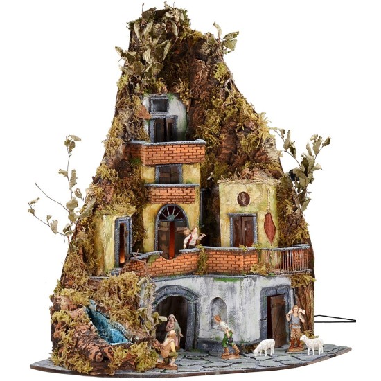 Nativity scene complete with Landi statues with lights and