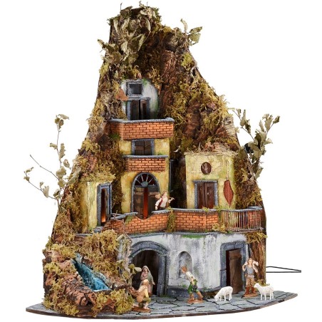 Nativity scene complete with Landi statues with lights and