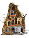 Complete nativity scene with Landi statues, working lights, and waterfall