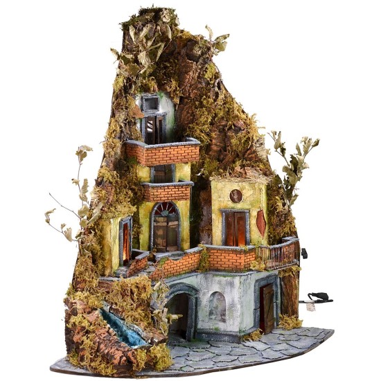 Nacimiento con luces y cascada funcional de 86x60x92 cm h Mundo