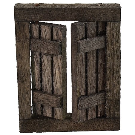 Ventana de madera oscura con hojas abatibles de 4,6x0,7x5,9 cm h