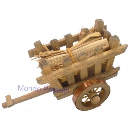 Carro in legno con fascina di paglia Mondo Presepi