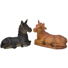 Ox and donkey sitting for 20 cm statues in resin Mondo Presepi