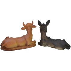 Buey y asno sentados para estatuas de 20 cm en resina Mondo Presepi. 2