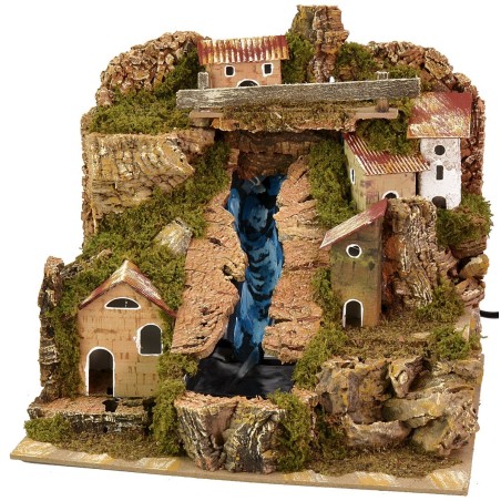 Paisaje para belén con cascada funcional de 24x21x21 cm h