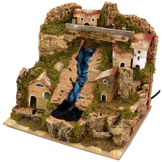 Paisaje para belén con cascada funcional de 24x21x21 cm h