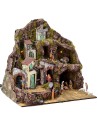 Illuminated nativity scene complete with Landi statues with