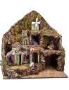 Illuminated nativity scene with functioning fountain, fire and