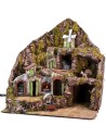 Illuminated nativity scene with functioning fountain, fire and