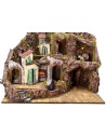 Illuminated nativity scene with functioning fountain, fire and