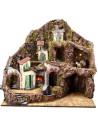 Illuminated nativity scene with functioning fountain, fire and